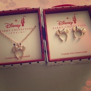Rose Gold Minnie Ears Necklace Earrings 